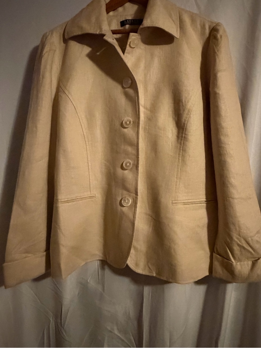 Lauren Ralph Lauren Cream Tailored Button-Front Blazer. Size 14. Old Money.